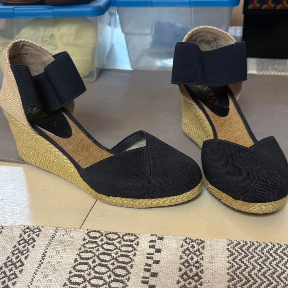 Polo by Ralph Lauren Navy and Beige Espadrille Wedges